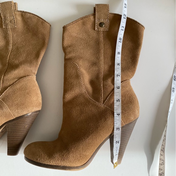 Tan Suede Cowgirl High Heels Boots Size 7 - Picture 14 of 14